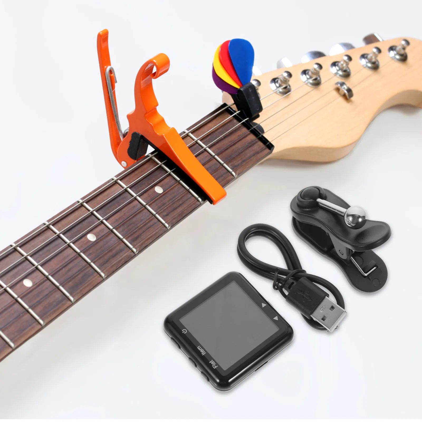 

Guitar Tuner Metronome Clip On Rechargeable Pitch for Acoustic Electric Ukulele Violin Cello Bass Accessories Precise