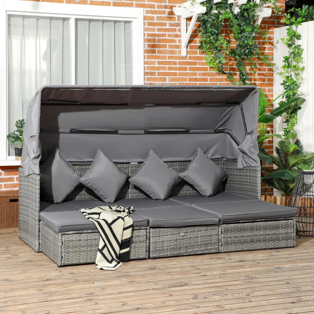 

4 PCS Patio Wicker Sofa Coffee Table w/ Cushions