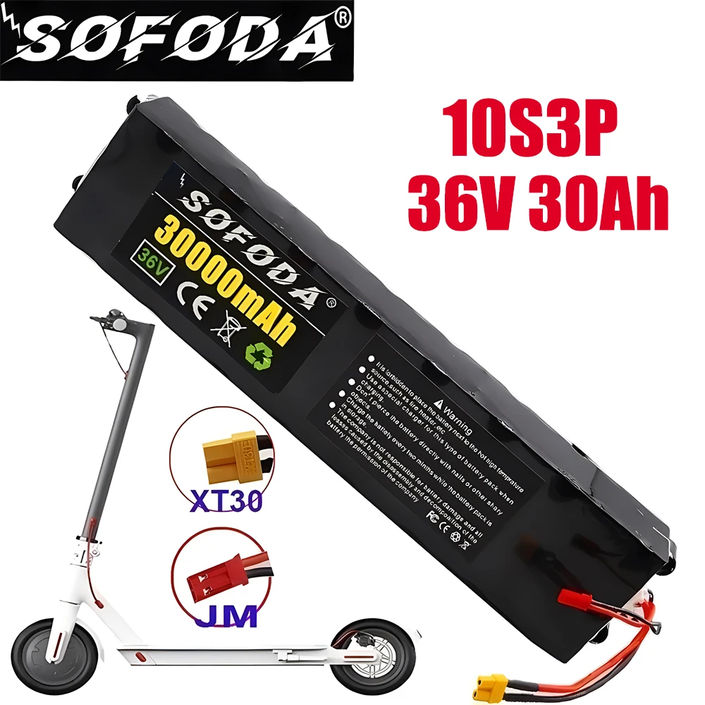 36V 30Ah 18650 Rechargeable lithium Battery pack 10S3P 500W High power for Modified Bikes Scooter Electric Vehicle,With BMS XT30