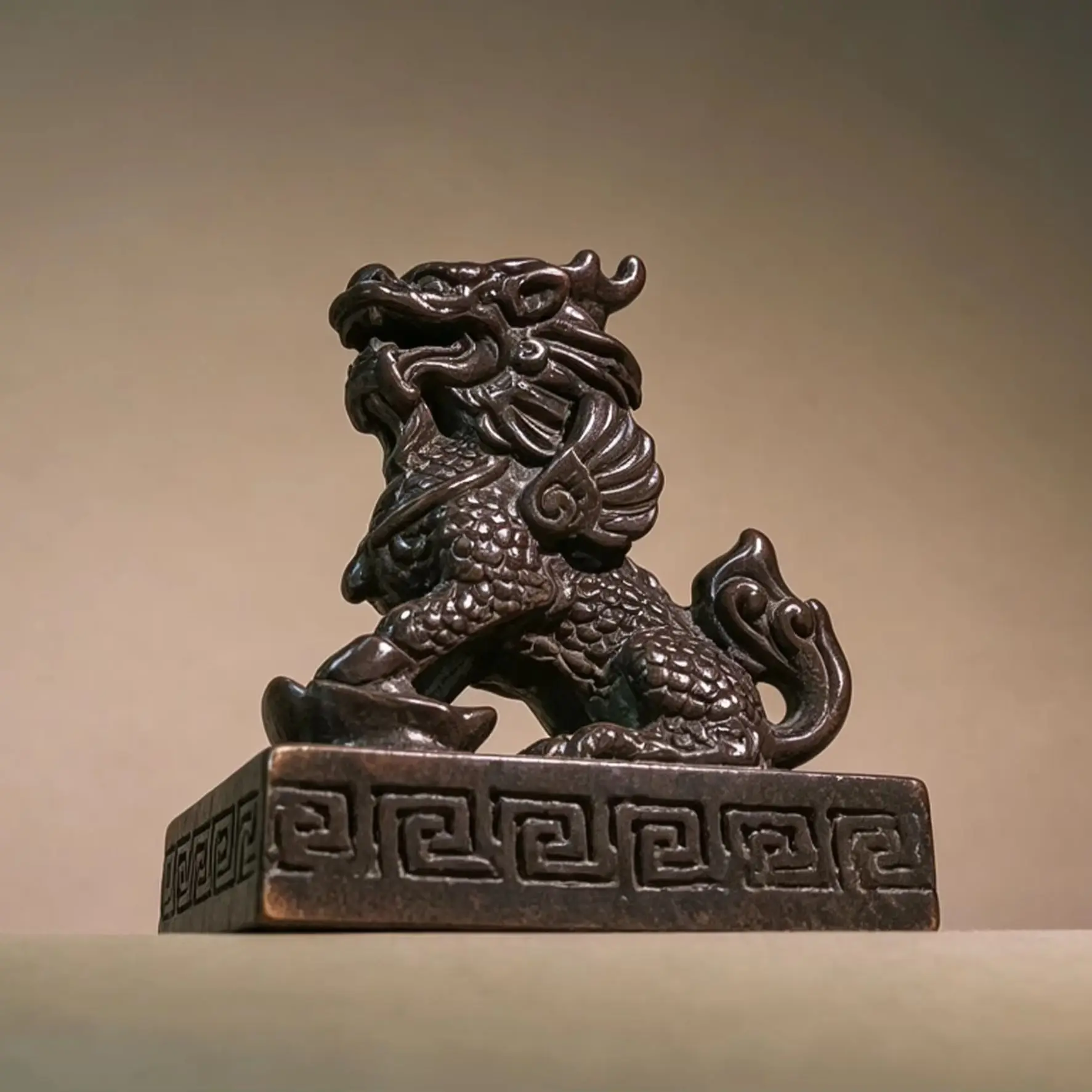 Bronze Ornament of Flying Qilin Seal, Copper Decor for Home Desk, Antique Curio for Collection & Gift, Associated with the Godde