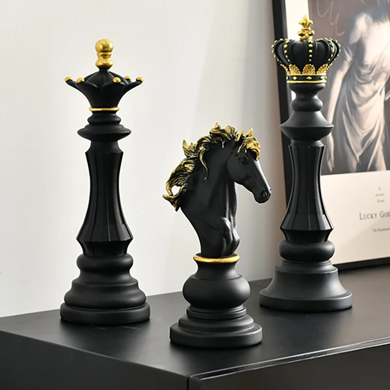 

Nordic Chess Statue Luxury Chess Pieces Set Board Games Accessories Retro Black White Chessman Ornaments Resin Crafts Home Decor