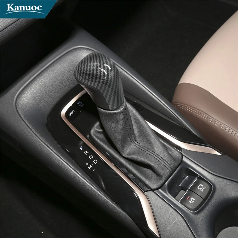 

ABS Carbon Fiber Printing Plastic Gear Shift Knob Cover Trim For Toyota Camry 2018-2021 Avalon Corolla Hatchback Car Accessories