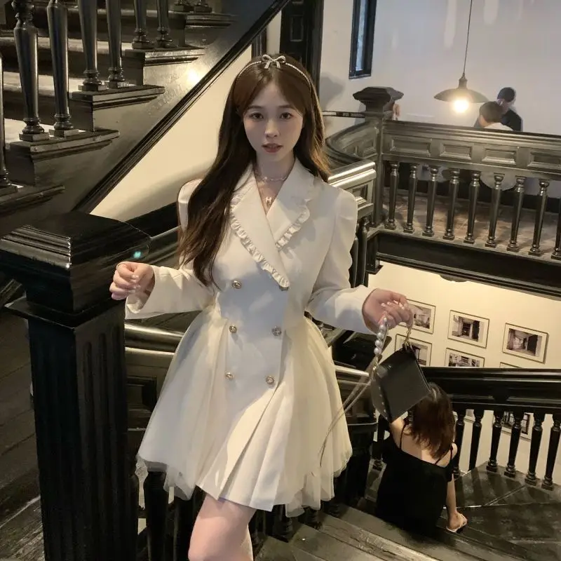 

Японское платье на осень и зиму, новый стиль, белое сращенное ​ ​ Сетчатый костюм, юбка, осенняя юбка, темперамент для светских женщин