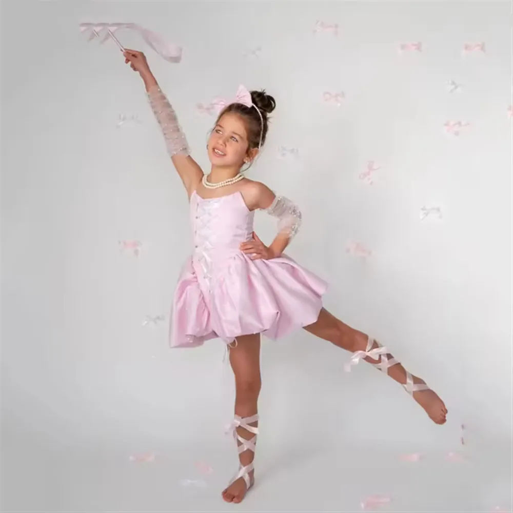 

Розовое атласное платье для девочек с цветочным узором, без рукавов, для свадьбы, дня рождения, танцев, с перекрестными бретелями, на заказ