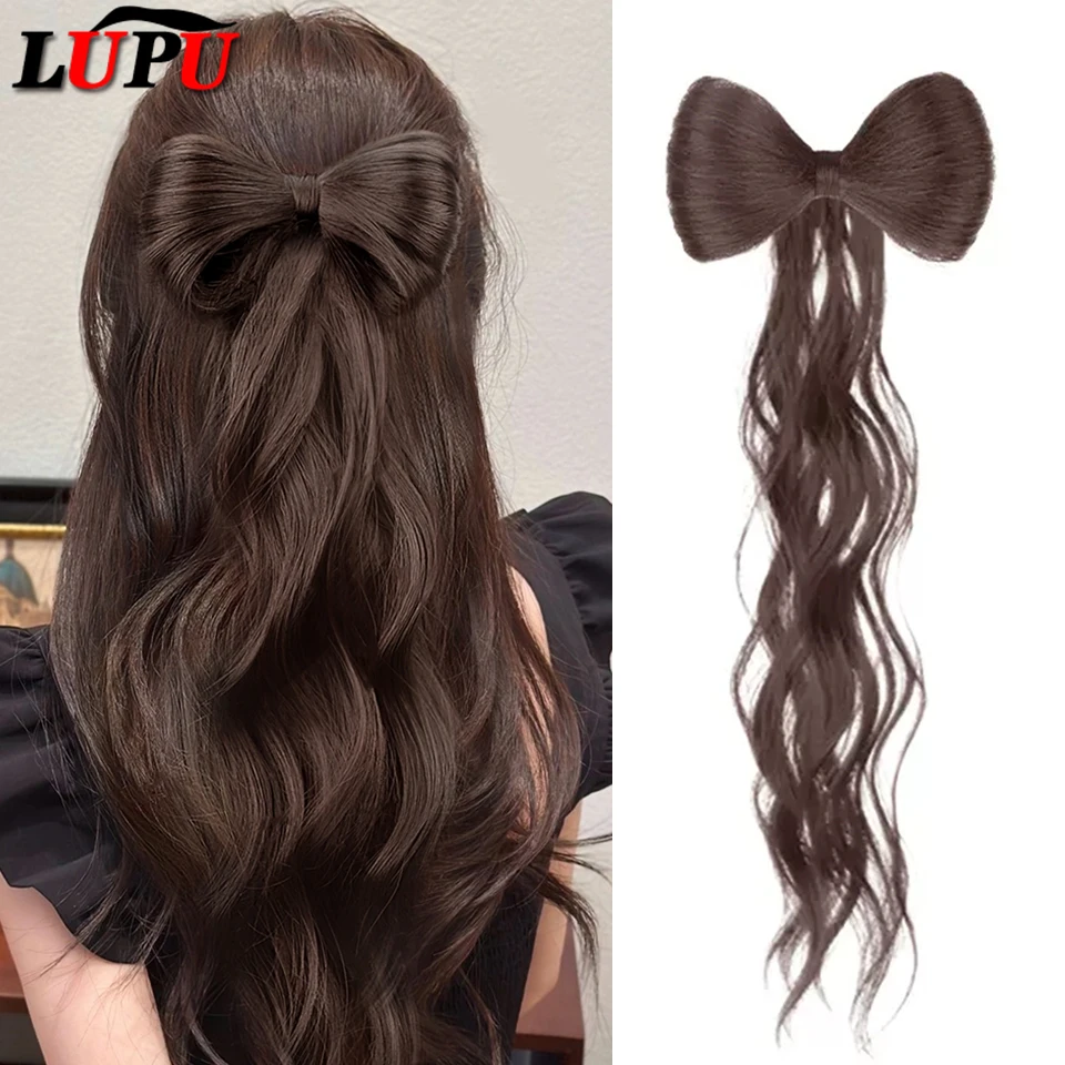 

LUPU Synthetic Wavy Half Bow Clip In Ponytail Hair Extension Heat Resistant Hair With Bow Ponytail Fake Hair Hair Accessories