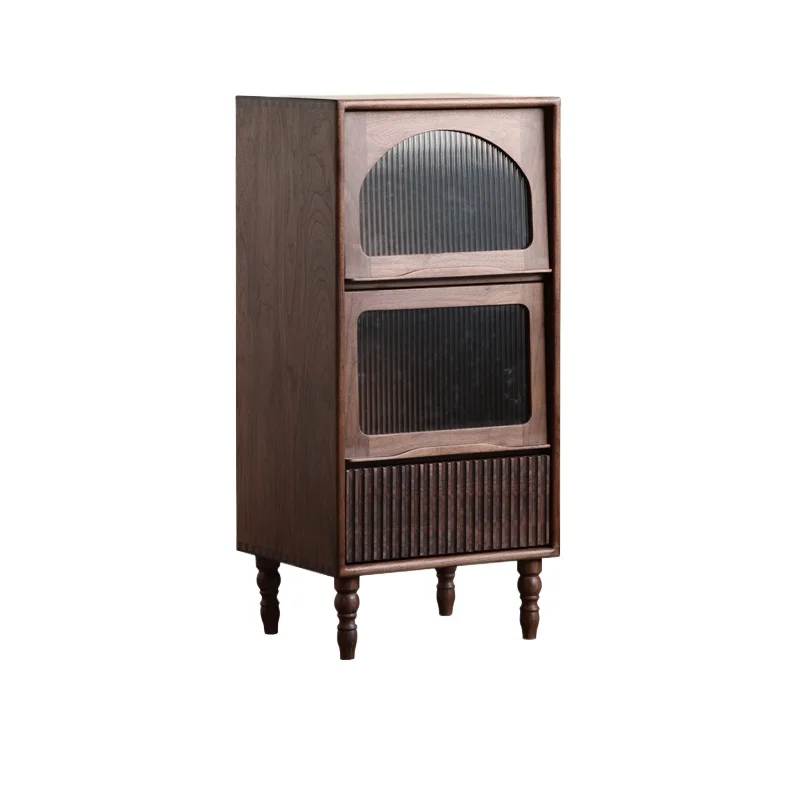 

North American black walnut TV side cabinet living room solid wood furniture sofa stand cabinet flip glass door chest cabinet