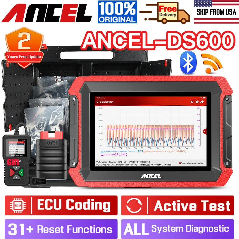 

ANCEL DS600 Car Bidirectional Scanner All System Bluetooth OBD2 Diagnostic Tool ECU Coding TPMS 34+Resets 2 Years Free Update