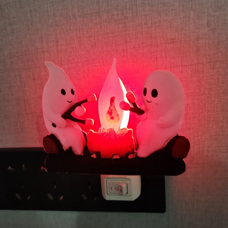 Ghost Campfire Flickering Night Light Flame Halloween Nightlight 3D LED Small Faux Campfire Night Light Decor