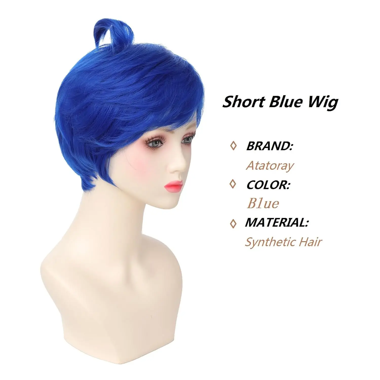 여성을위한 짧은 파란색 가발 기쁨 재미 있은 파란색 애니메이션 코스프레 복장 의상 테마 파티 가발에 대한 합성 가발