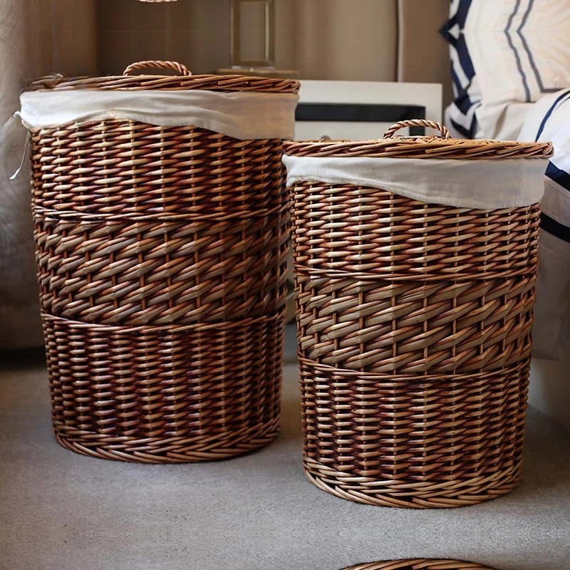 With Cover Storage Baskets Wicker Weaving Laundry Baskets Bedroom Clothes Organize Buckets Toys and Miscellaneous Home Storage