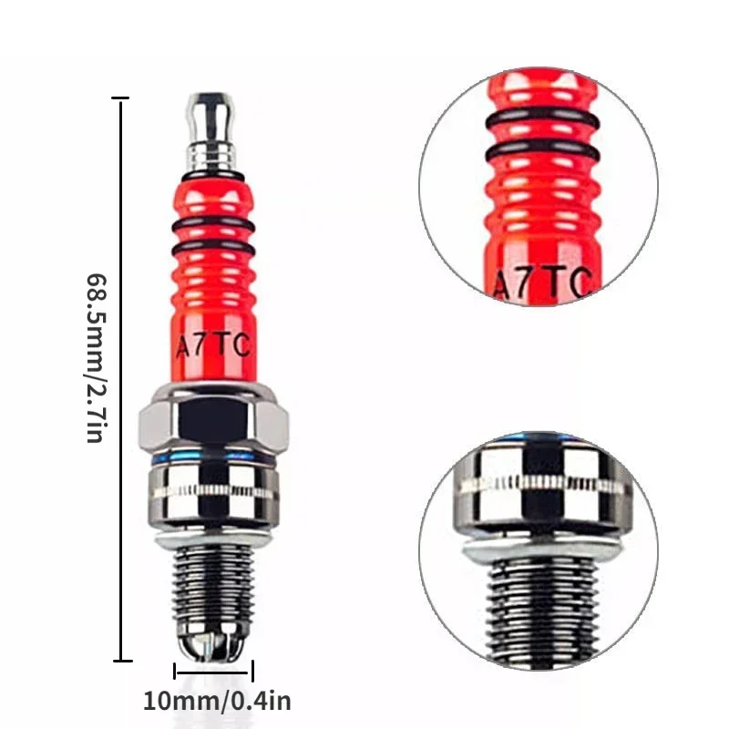 Motorcycle Spark Plug Iridium Spark Candles High Performance 3 Electrode A7TC Motorcycle Ignition Accessories For 50CC-150CC ATV