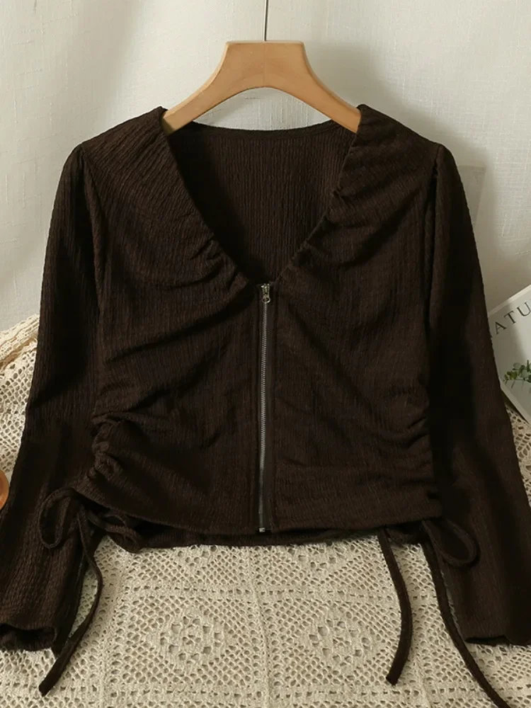 

Blusas De Mujer Autumn Blouses for Women Puff Sleeve Zipper Y2k Tops Temperament Shirts Fashion Korean Tunic White Blouse