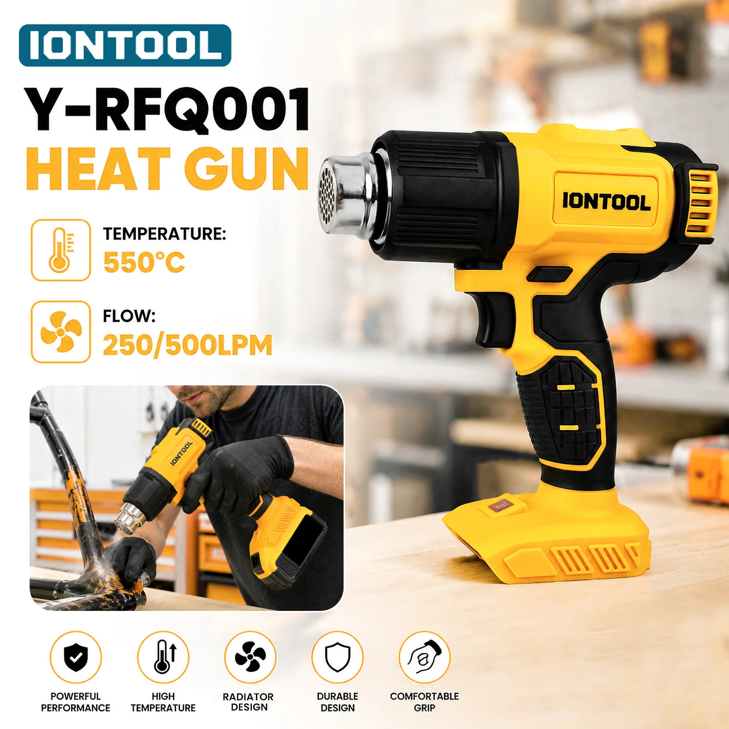 IONTOOL 550℃ Adjustable Cordless Heat Gun Tool Variable Airflow for Drying Paint and Winter heating DIY Bare Unit