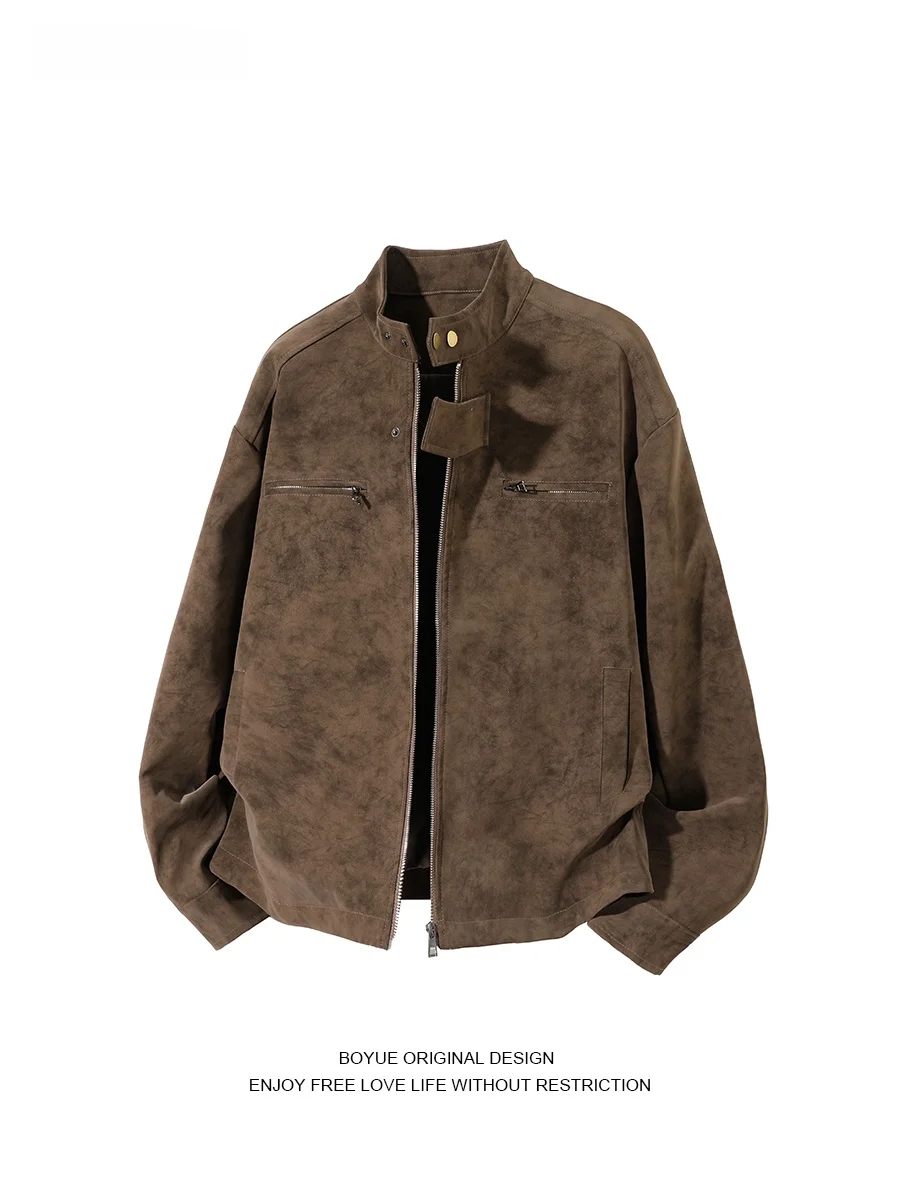 

Boyue Motorcycle Jaet Dyed Cotton Lined Stand Collar ex Oversized Streetwear Sle Windproof Zipper Closure Long Sve...