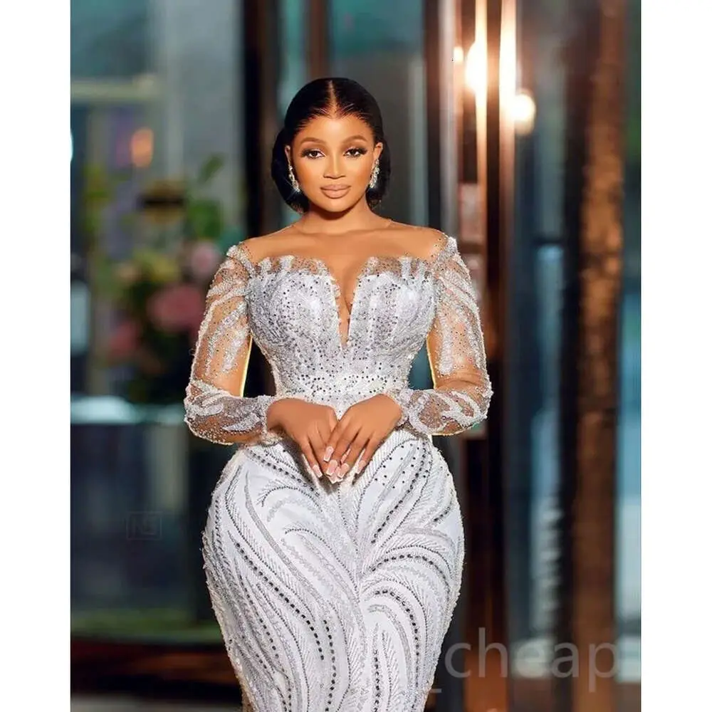 Robe de mariée arabe blanche sirène personnalisée, cristaux perlés, dentelle, traîne détachable, robes de mariée