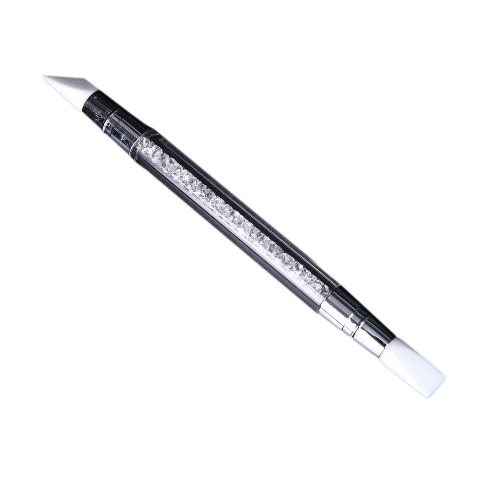 

Nail Art Carving Pen Silicone Heads Dual Tips Clear Acrylic Handle Crystal Rhinestone Nail Tool for Flower Patterns Carving