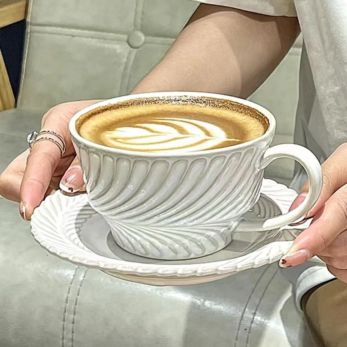 Hot launchFrench medieval coffee cup and saucer set American latte ceramic cup wheat ear shape Mark cup