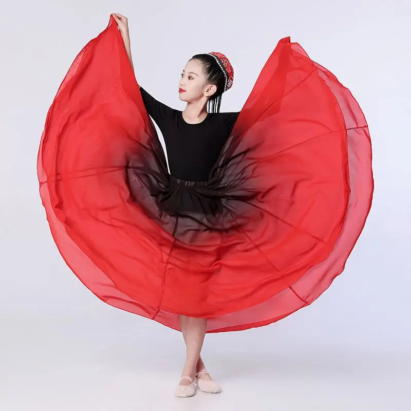 Novas crianças menina espanha dança flamenco chiffon saia para crianças desempenho de palco saias de dança 180/360/540/720 graus trajes