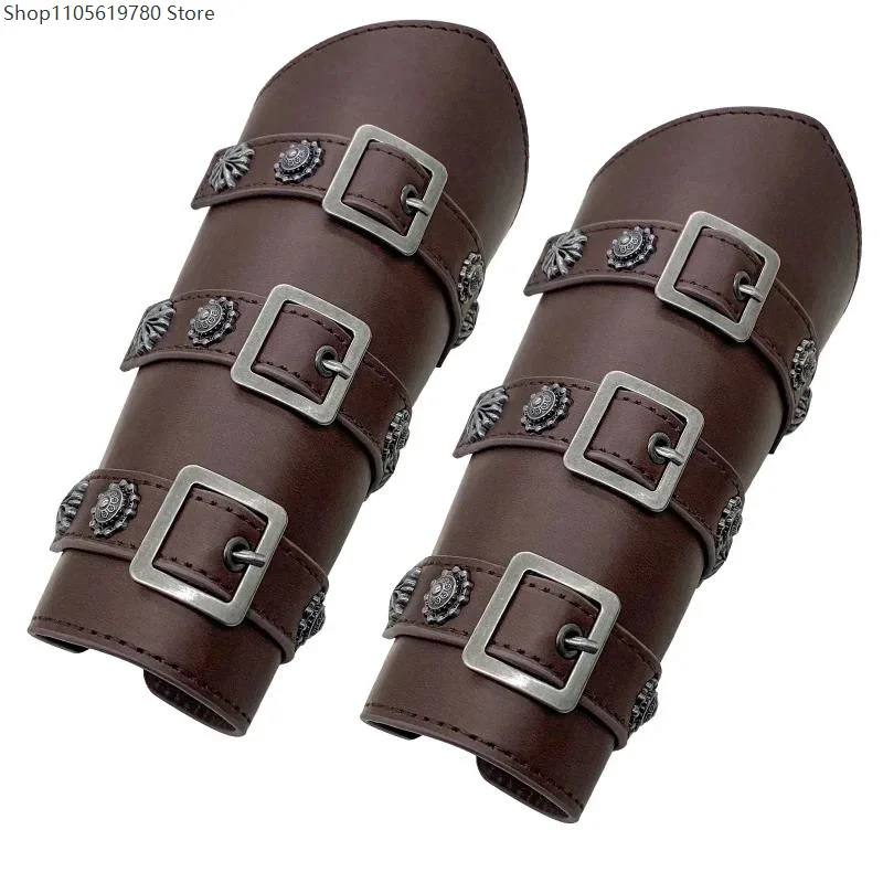 Men Medieval Viking Cosplay Wrist Bracer Leather Archer Gauntlet Knight Armor Larp Accessory Halloween Carnival Fancy Dress Prop