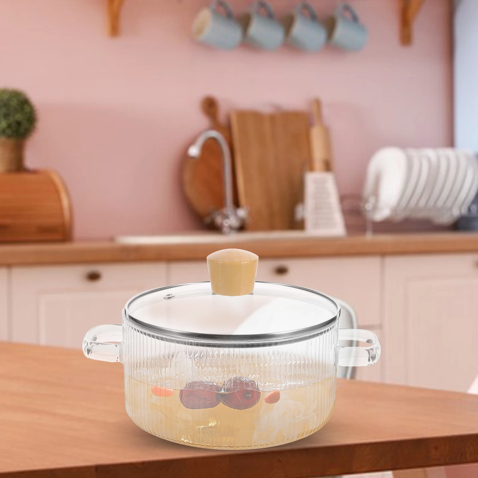 

Glass Stew Pot Transparent Vertical Striped Small Capacity Kitchen Glass Cookware Boiling Stewing Soup Noodle Multifunctional