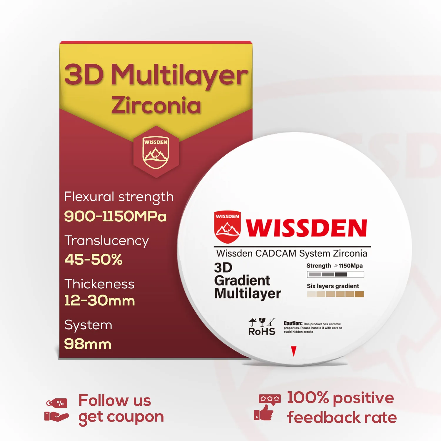 

Wissden Dental Lab Materials Multilayer Zirconia Blocks 3D 98,12-30mm CAD/CAM sales promotion