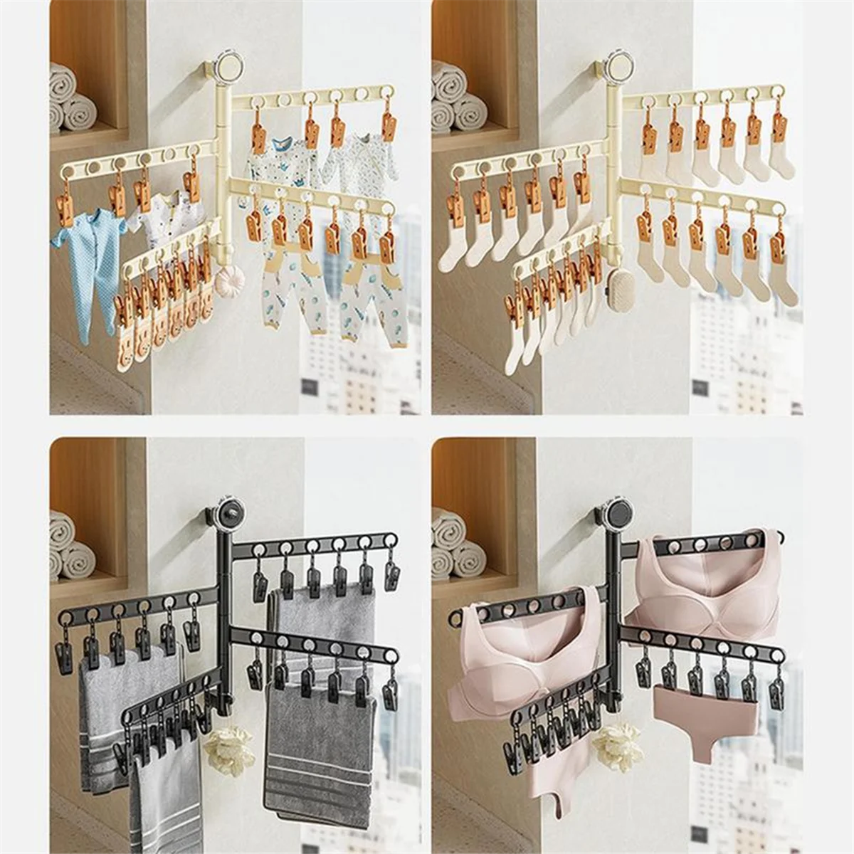 Multi-Functional Drying Rack Socks Underwear Laundry Storage Multi-Clip Wall-Mounted Artifact Balcony Folding Rack A
