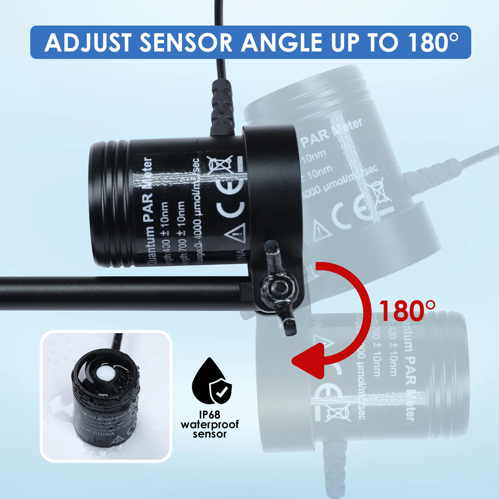 Sensor digital impermeável PAR 414 IP68, tanque de recife quântico de espectro total, medidor PAR, registro de atividade fotossintética, data hold