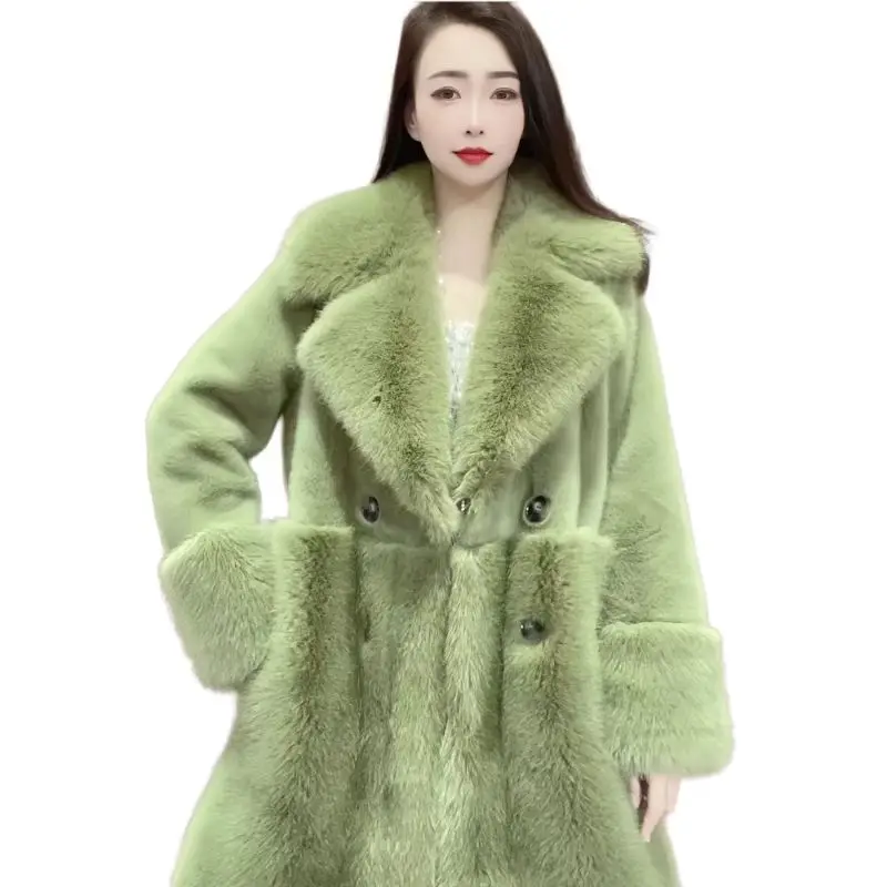 Faux Fur Coat for Women,Double Breasted Stitch ,Turn-down Collar Jacket,Thick Warm Female Clothes,Autumn and Winter, 2024