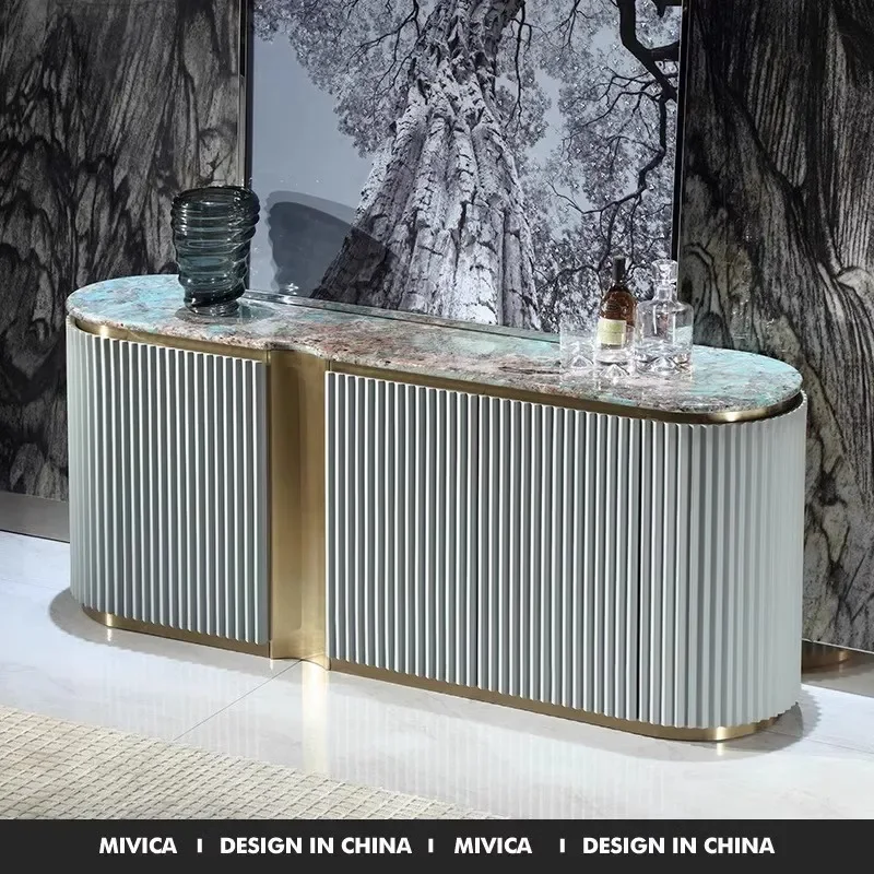 Modern Luxury Double Door Dining Side Cabinet with Stone Top High End Porch Partition Decorative Storage Console Table for