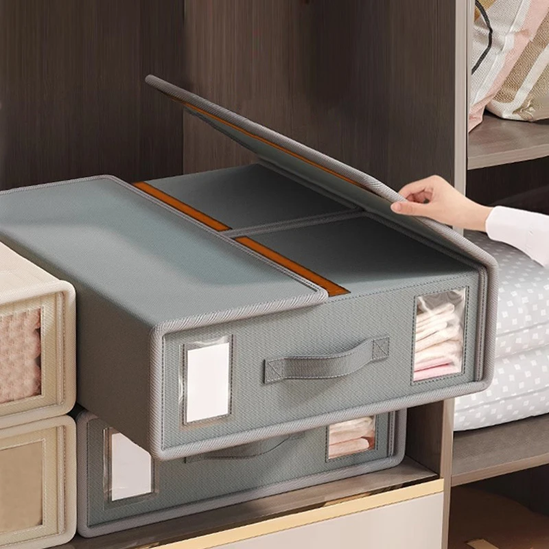 1pc Non-woven Fabric Bed Sheet Storage Box Foldable Clothes Storage Box Large-capacity Covered Storage Basket Wardrobe Organizer