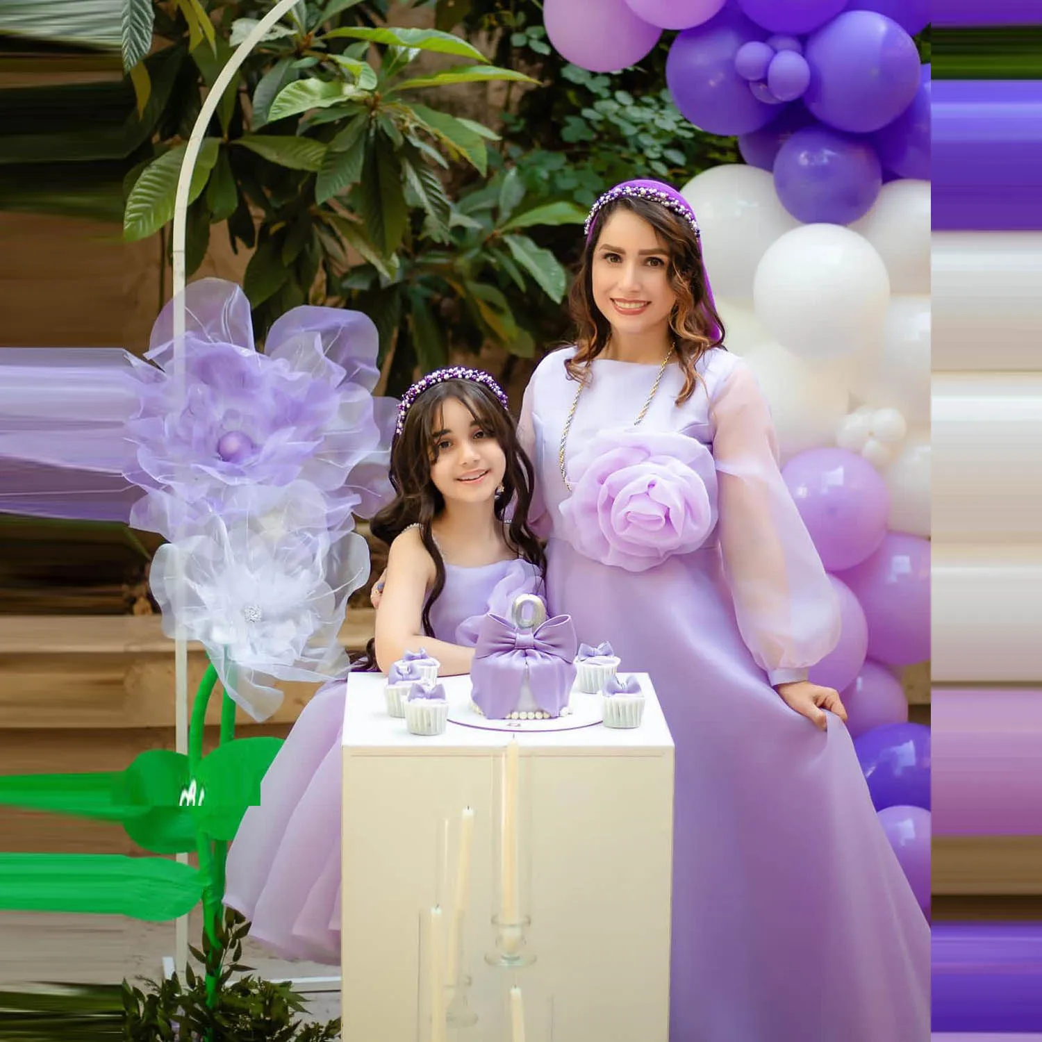 Lavender Mother and Daughter Dress With Handmade Flowers Organza Mommy and Me Birthday Gowns For Photo Shoots Family Look Gowns