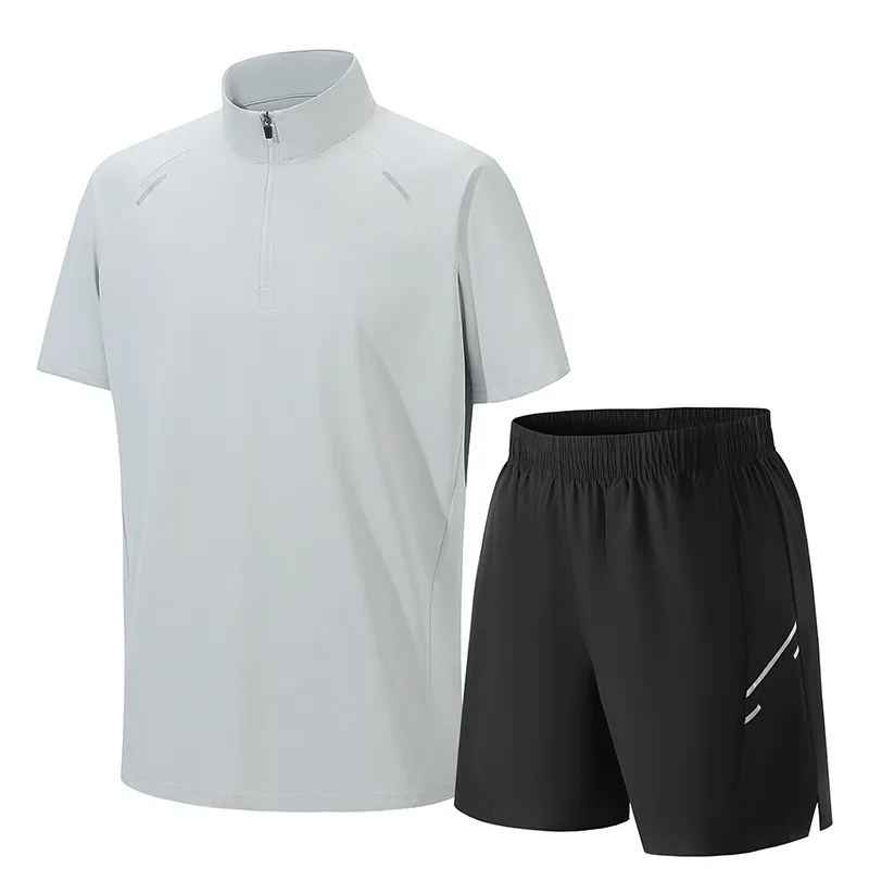 Men's Solid Color Pullover Round Neck Spring and Summer Short-sleeved Tops Elastic High-waisted Shorts Casual Sports Suit
