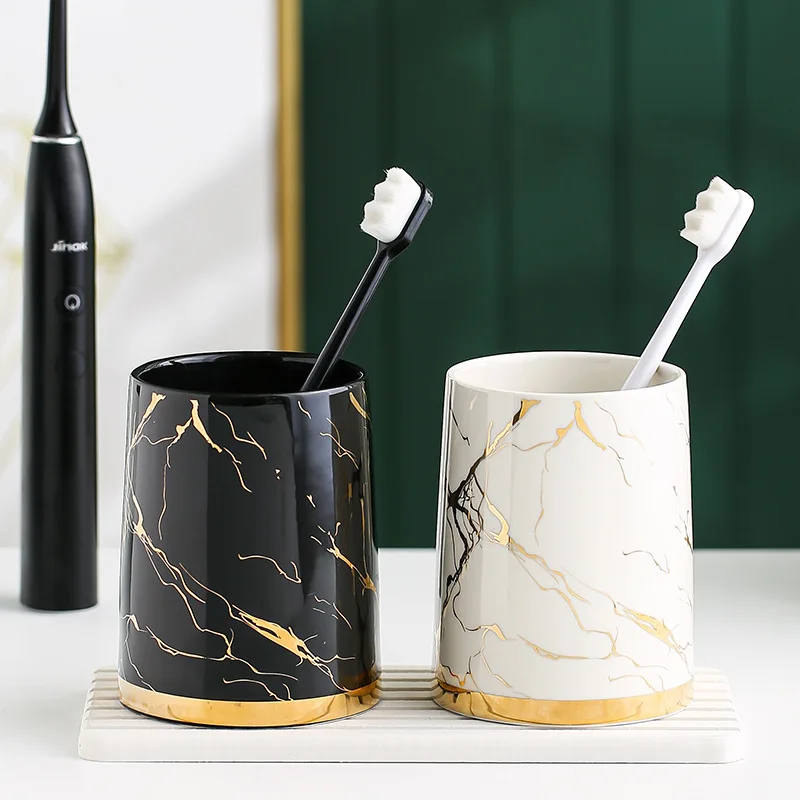 Nordic Luxury Marble Toothbrush Cup Ceramic Couple Bathroom Set