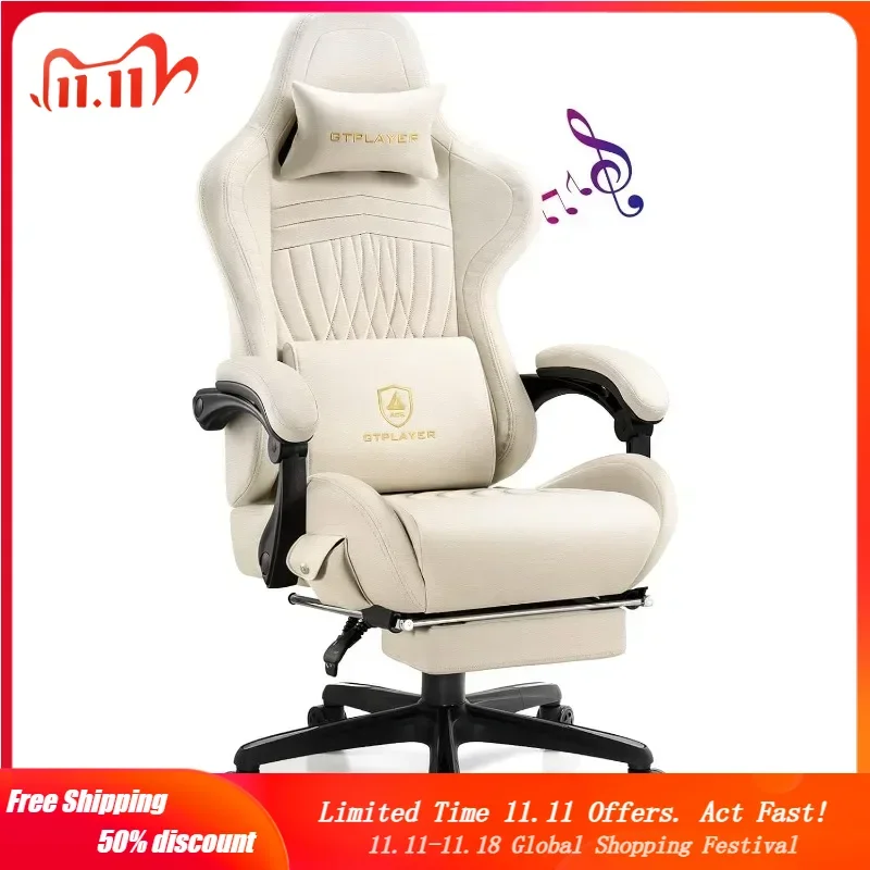 Computer Chair with Footrest and Bluetooth Speakers, High Back Ergonomic Gaming Chair, Reclining Gaming Chair