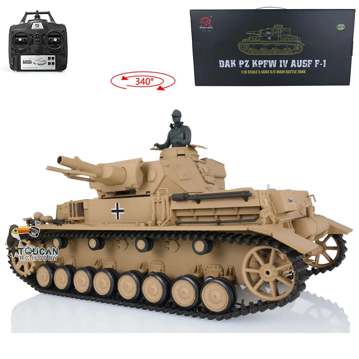 US Stock 2.4G Heng Long 1/16 Scale 7.0 Plastic German Radio Control Panzer IV F RTR RC Tank Model 3858 Zabawki dla dorosłych TH17379