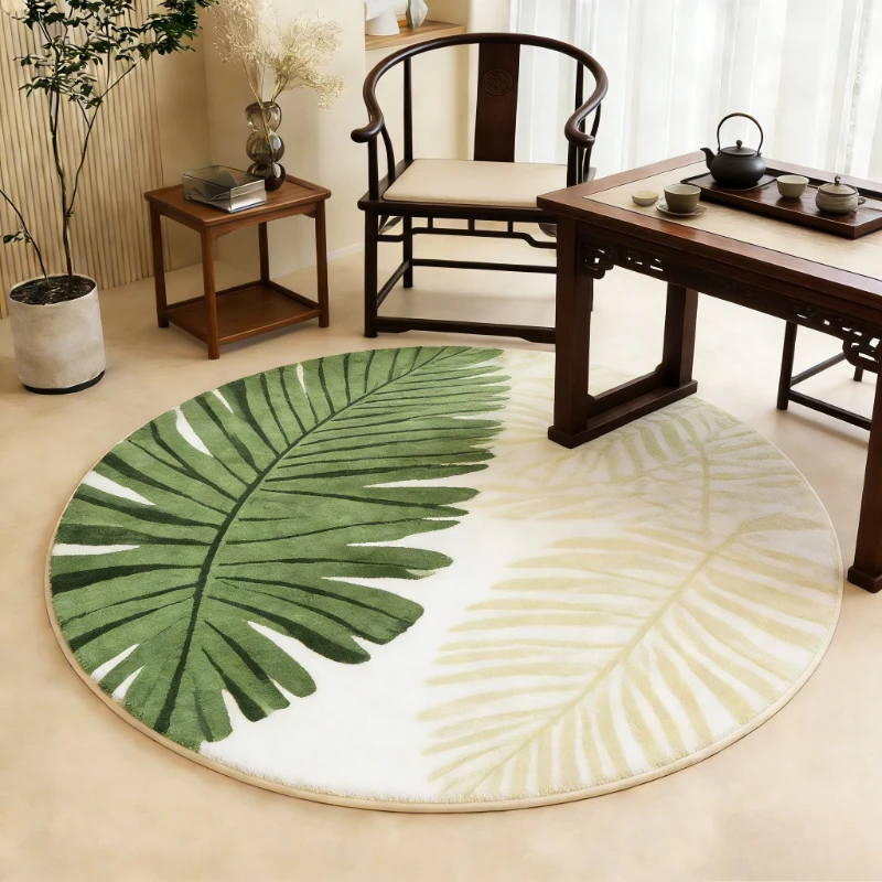 Minimalist Concentric Curve Round Decor Rug Cream Textured Abstract Circular Mat Simple Modern Floor Rug for  Indoor Home Decor