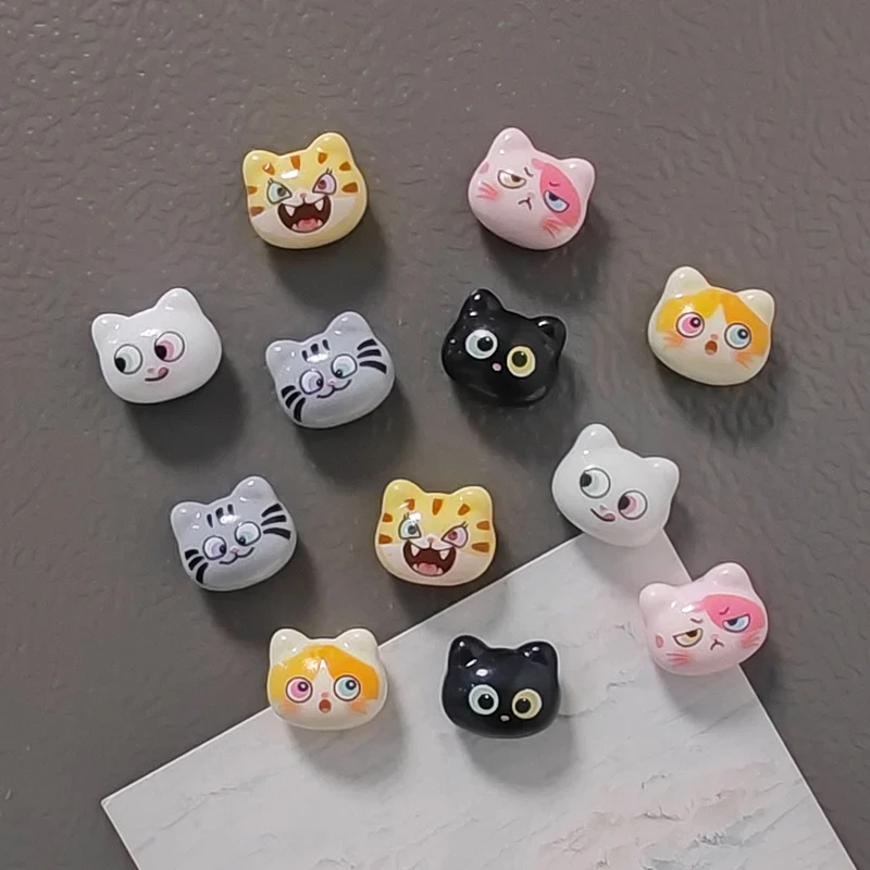 6/10pcs Cute Cat Expression Fridge Magnet Animal Pet Head Home Office Decoration Ornaments Whiteboard Message Note Sticker