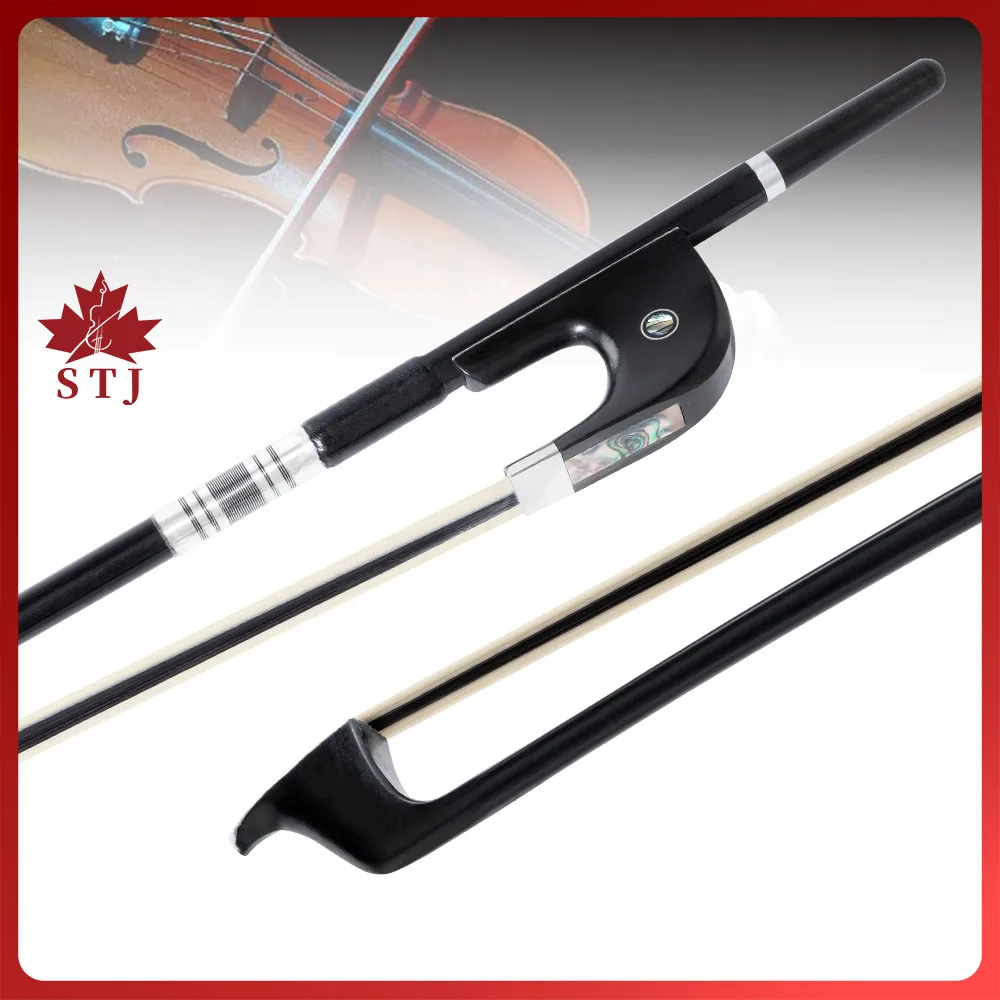 Double Bass Bow 1pcs German Style 3/4 Upright Black Good Carbon Fiber Stick, White and Black Horsehair Horsetail, Ebony Frog - view 5