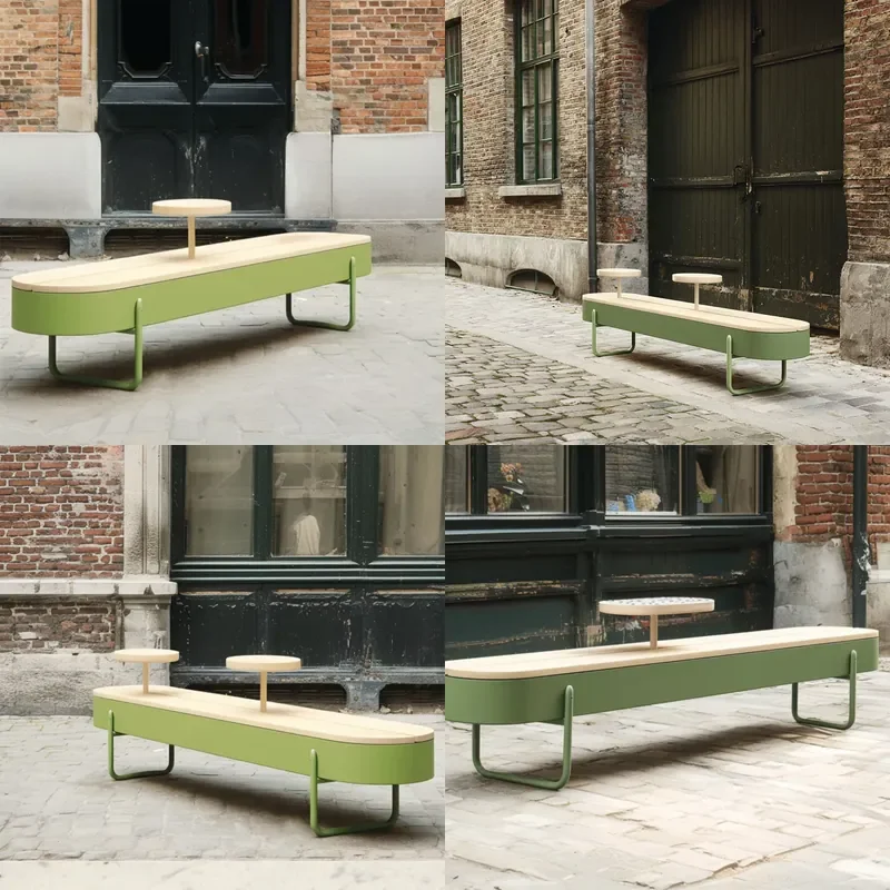 Wrought Iron Outdoor Bench with Plastic Wood Seat Anti-Corrosive Park Square Public Seating Furniture