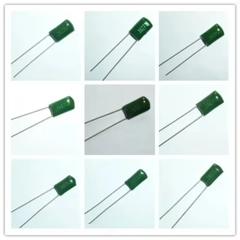 100pcs Mylar Film Capacitor 100V 2A 220pF~0.47uF 5% (2A221J~2A474J) Polyester Film capacitor