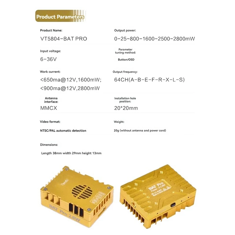 バットプロオーディオおよびビデオ送信機,長距離レーシングドローン,NTSCおよびPAL, 5.8g,2.8w,vtx,2800mw,64ch,fpv,rc,fpv,5804