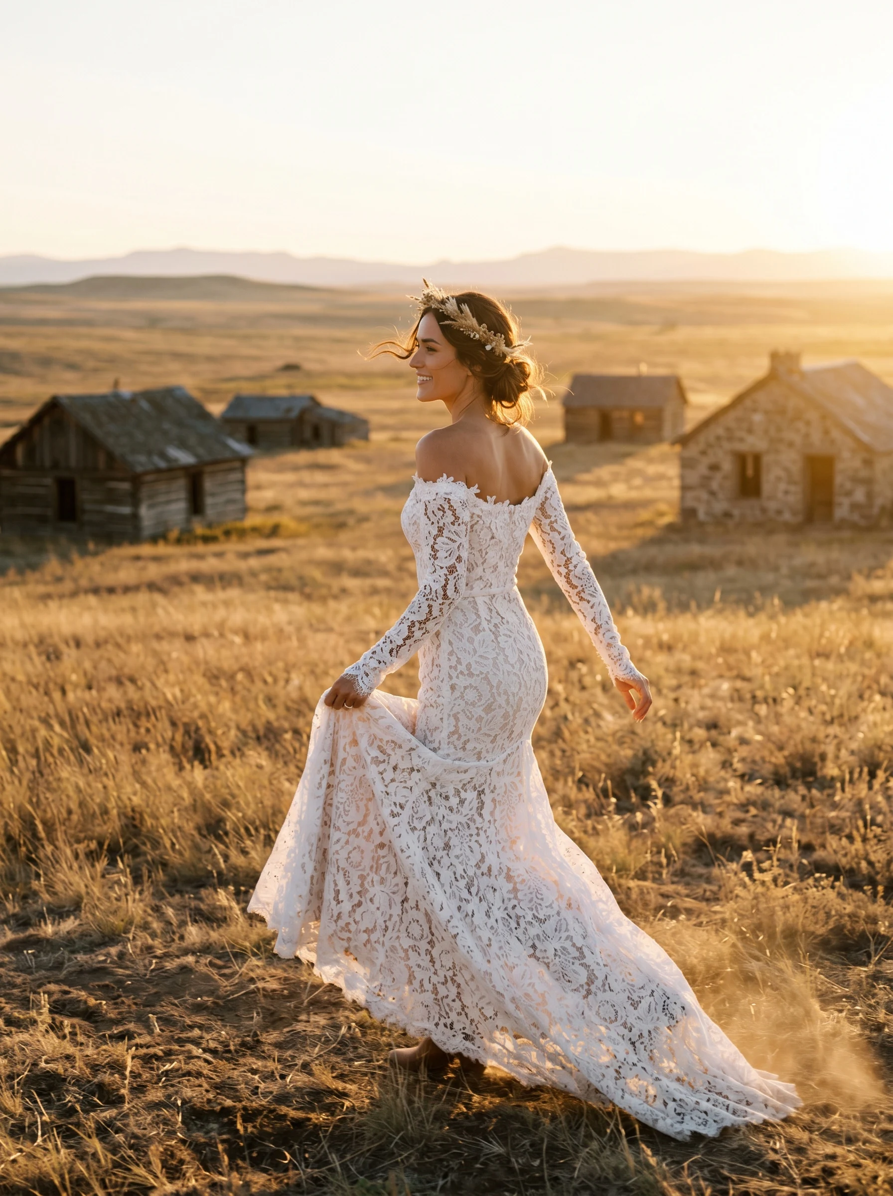 Off Shoulder Sleeve  Lace Mermaid Wedding Dress Scalloped Hem Sweep Train Boho Rustic Bridal Gown Custom Ivory Vestido De Novia