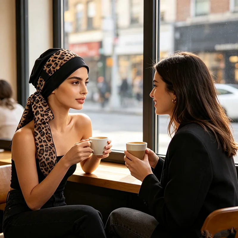 Neuer Muslimischer Hijab für Frauen, Bedruckter Stretch-Turban, Vorgebundene Chemo-Mütze, Bandana, Kopftuch für Krebspatienten und Haarausfall – Detail 2
