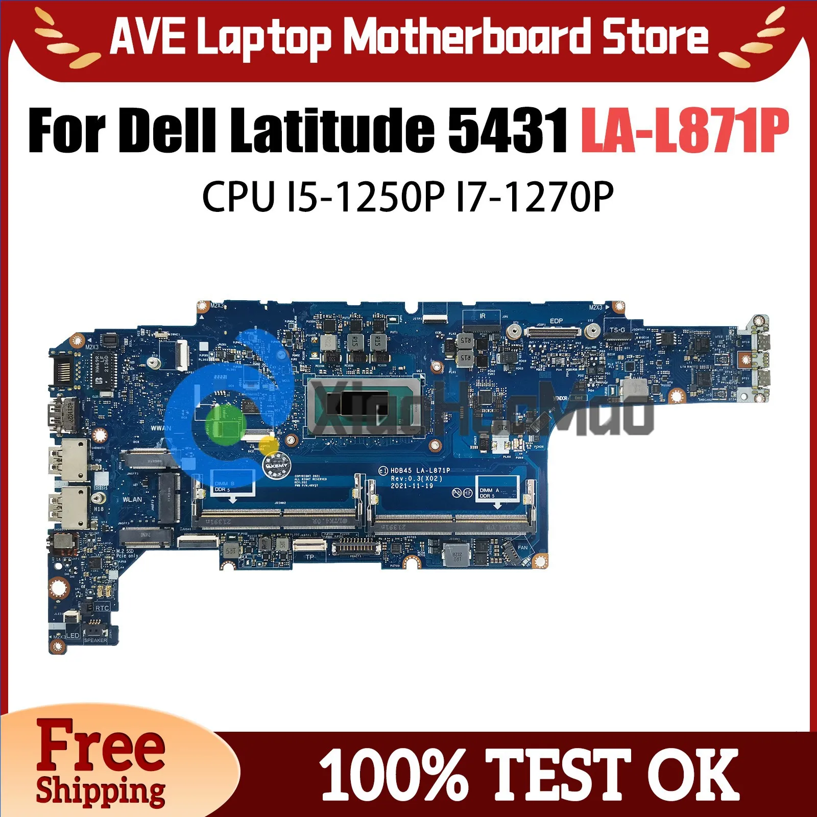 

LA-L871P Mainboard For Dell Latitude 5431 Laptop motherboard with I5-1250P I7-1270P CPU CN-0096H8 01DFGR Test