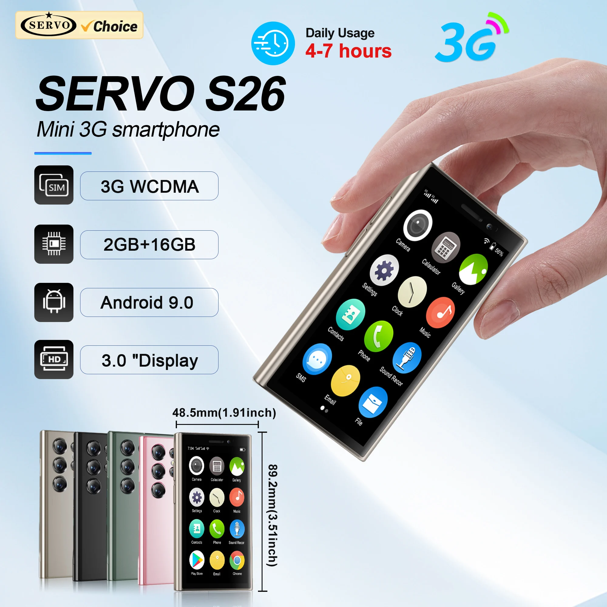 SERVO mini Smartphone Android 9.0 WCDMA Cellular Dual SIM 3.0