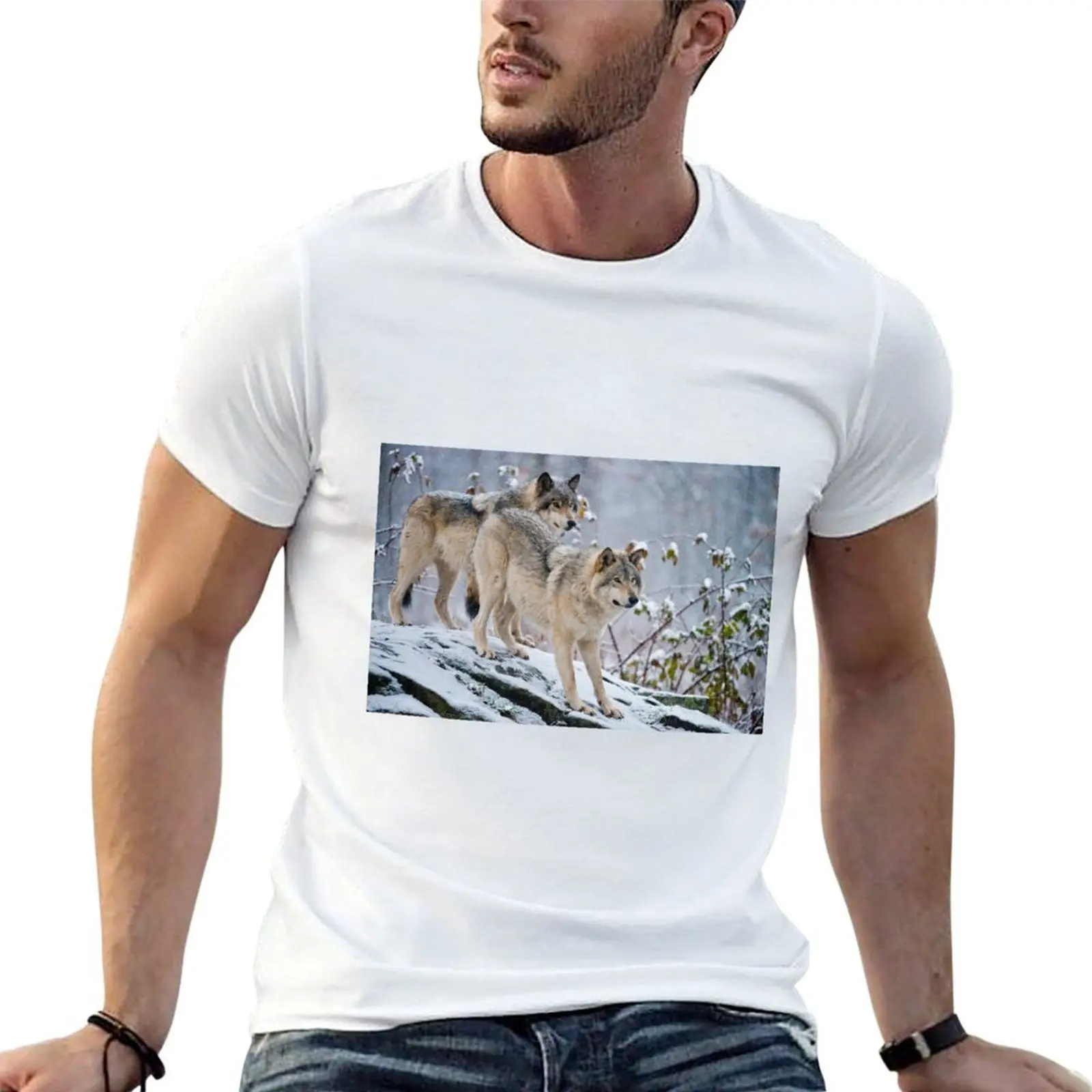 Two Gray Wolves T-Shirt t shirt man casual t shirts designer t shirts for man cotton T-shirt