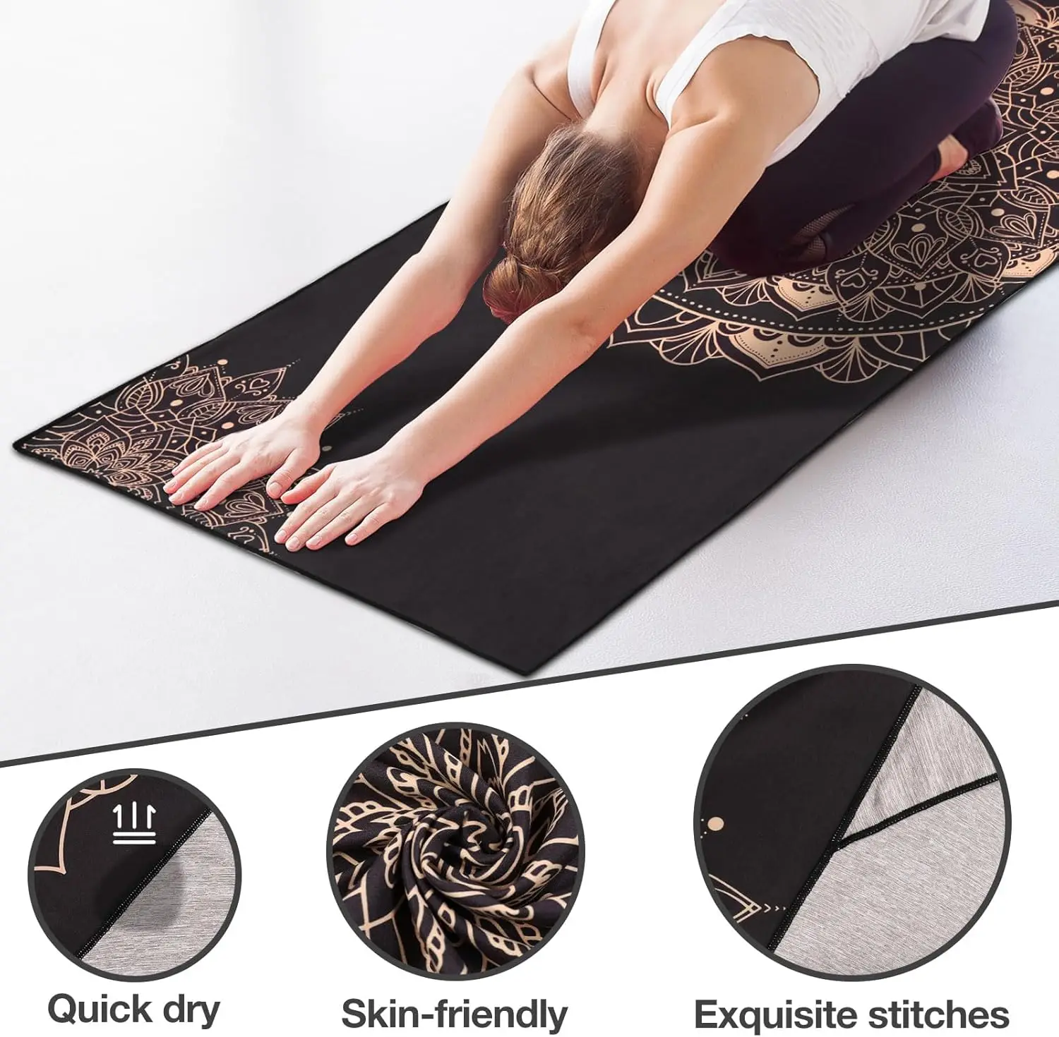 MoKo Yoga Towel Non Slip Hot Yoga Mat Yoga Blanket Printing Pattern Quick Dry with Corner Pocket for Bikram Pilates Gym Workout