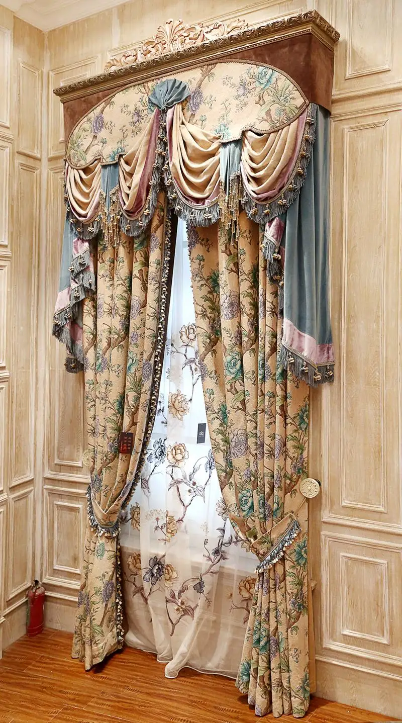 Royal Palace Vintage Chenille Jacquard Curtains for Living Room Bedroom Balcony Product Villa Home Decoration Customization