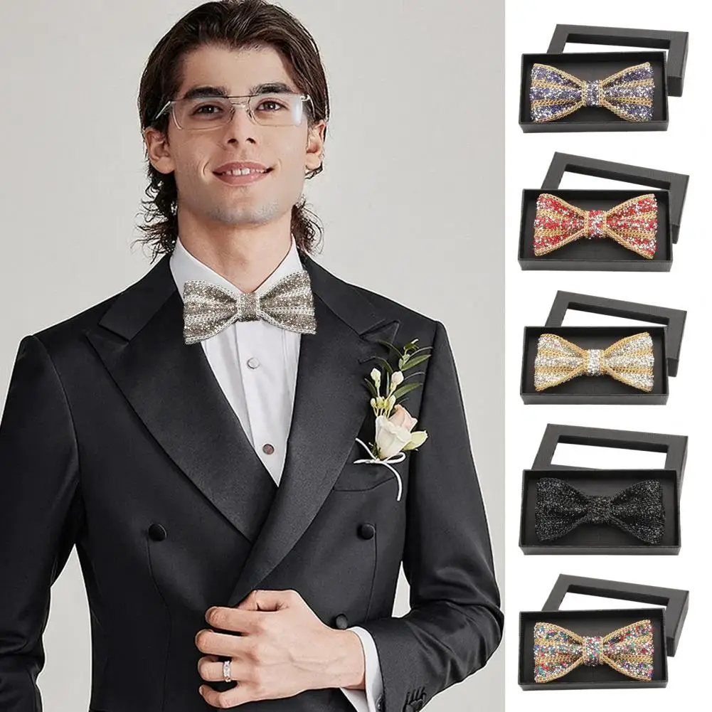 Bow Tie Gift Bow Tie Collar Clip Men's Adjustable Bow Tie Shiny Rhinestone Neck Accessory Formal Wedding Groomsmen Business
