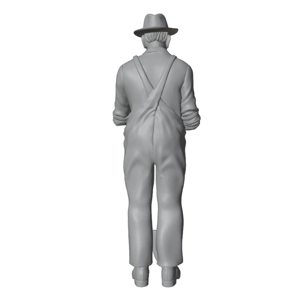 1/24 Desk ornament，realistic style image of an elderly farmer, GK mini 3D printed grey model statue, not colored